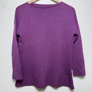 Eileen Fisher Womens 100% Merino Wool Sweater Medium Purple Boat Neck Side Slit